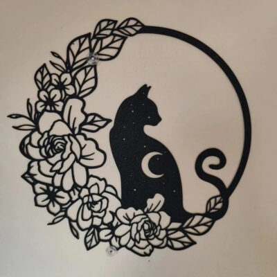 Art mural chat dans un cercle floral – décoration murale 3D bohème Figura3D