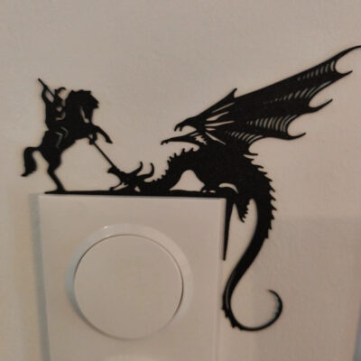 Chevalier et dragon – décoration interrupteur 3D en PLA, création artisanale Figura3D