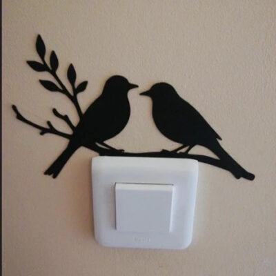 Couple d’oiseaux sur branche – décoration murale 3D interrupteur Figura3D