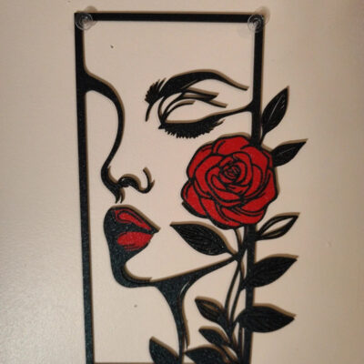 Décoration murale Visage Femme Rose rouge 3D minimaliste noir