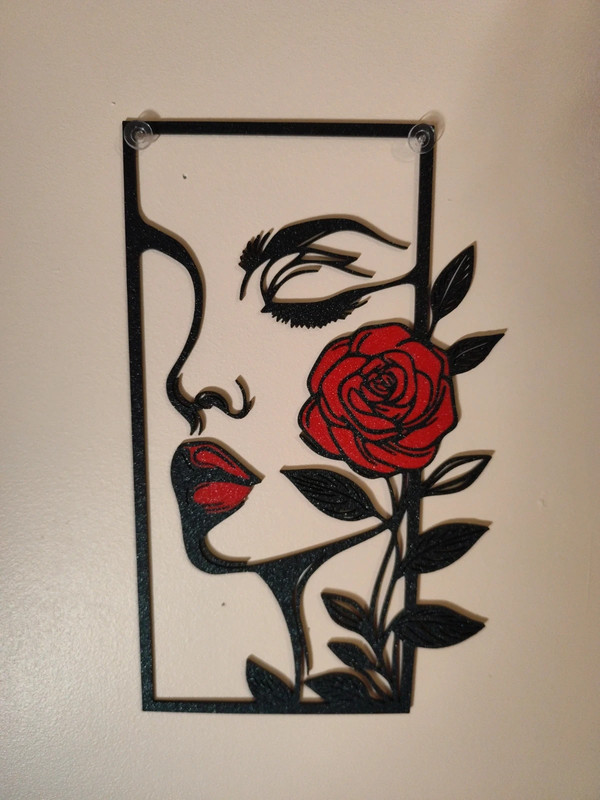 Décoration murale Visage Femme Rose rouge 3D minimaliste noir